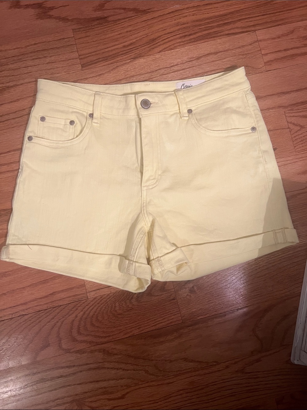 Pale Yellow High-Rise Rolled-Hem Jean Shorts